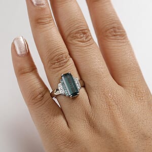 Certified & Appraised Rhapsody 950 Platinum AAAA Monte Belo Indicolite, Paraiba Tourmaline and Diamond (E-F, VS2) (0.14 cts) Ring (Size 7.0) (7.80 g) 4.00 ctw