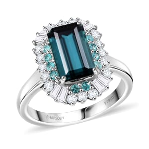 Certified & Appraised Rhapsody 950 Platinum AAAA Monte Belo Indicolite, AAAA Paraiba Tourmaline, Diamond (E-F, VS2) (0.65 cts) Ring (Size 10.0) 3.65 ctw