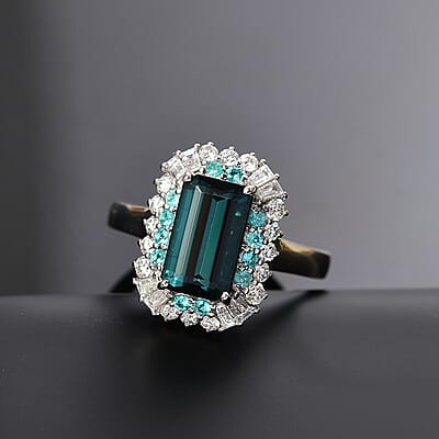 Certified & Appraised Rhapsody 950 Platinum AAAA Monte Belo Indicolite, AAAA Paraiba Tourmaline, Diamond (E-F, VS2) (0.65 cts) Ring (Size 10.0) 3.65 ctw