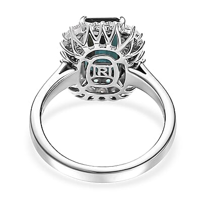 Certified & Appraised Rhapsody 950 Platinum AAAA Monte Belo Indicolite, AAAA Paraiba Tourmaline, Diamond (E-F, VS2) (0.65 cts) Ring (Size 10.0) 3.65 ctw