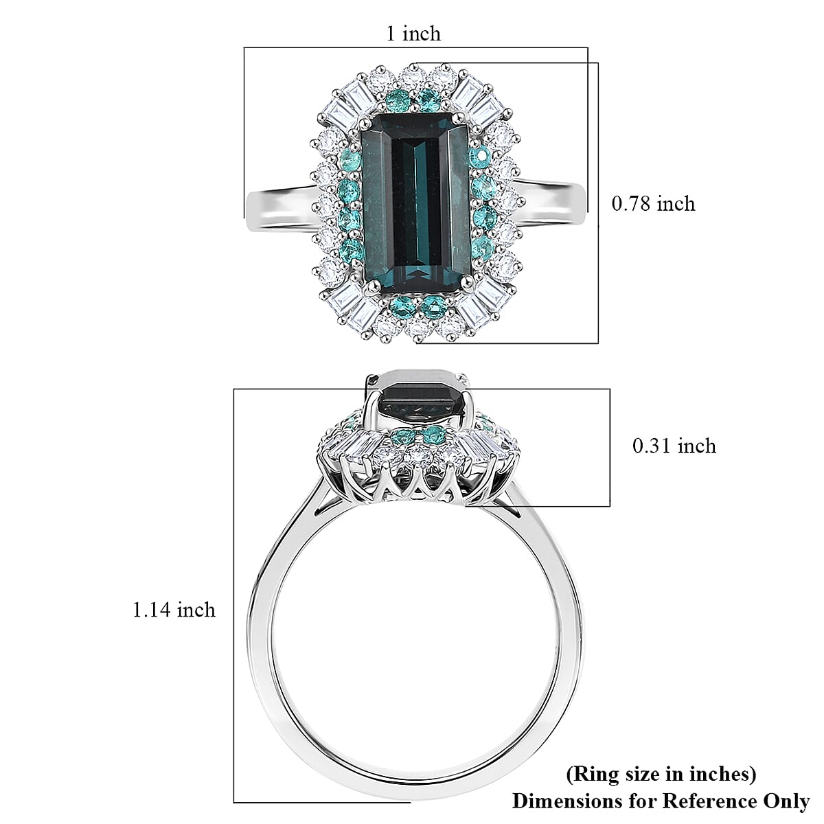 Certified & Appraised Rhapsody 950 Platinum AAAA Monte Belo Indicolite, AAAA Paraiba Tourmaline, Diamond (E-F, VS2) (0.65 cts) Ring (Size 10.0) 3.65 ctw