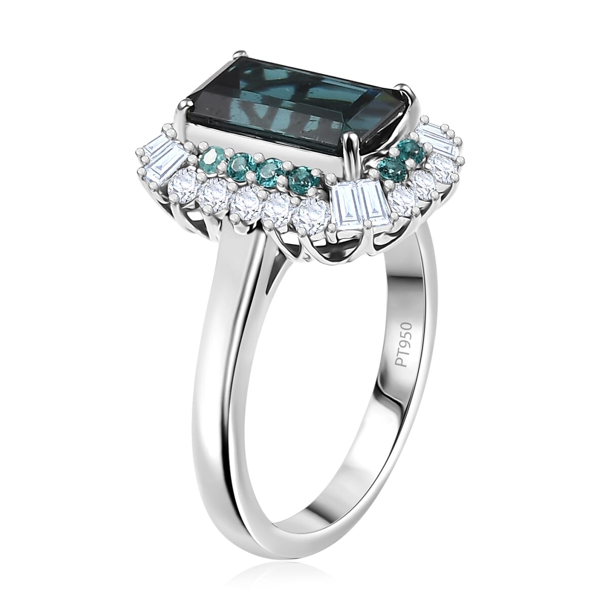 Certified & Appraised Rhapsody 950 Platinum AAAA Monte Belo Indicolite, AAAA Paraiba Tourmaline, Diamond (E-F, VS2) (0.65 cts) Ring (Size 10.0) 3.65 ctw image number 3