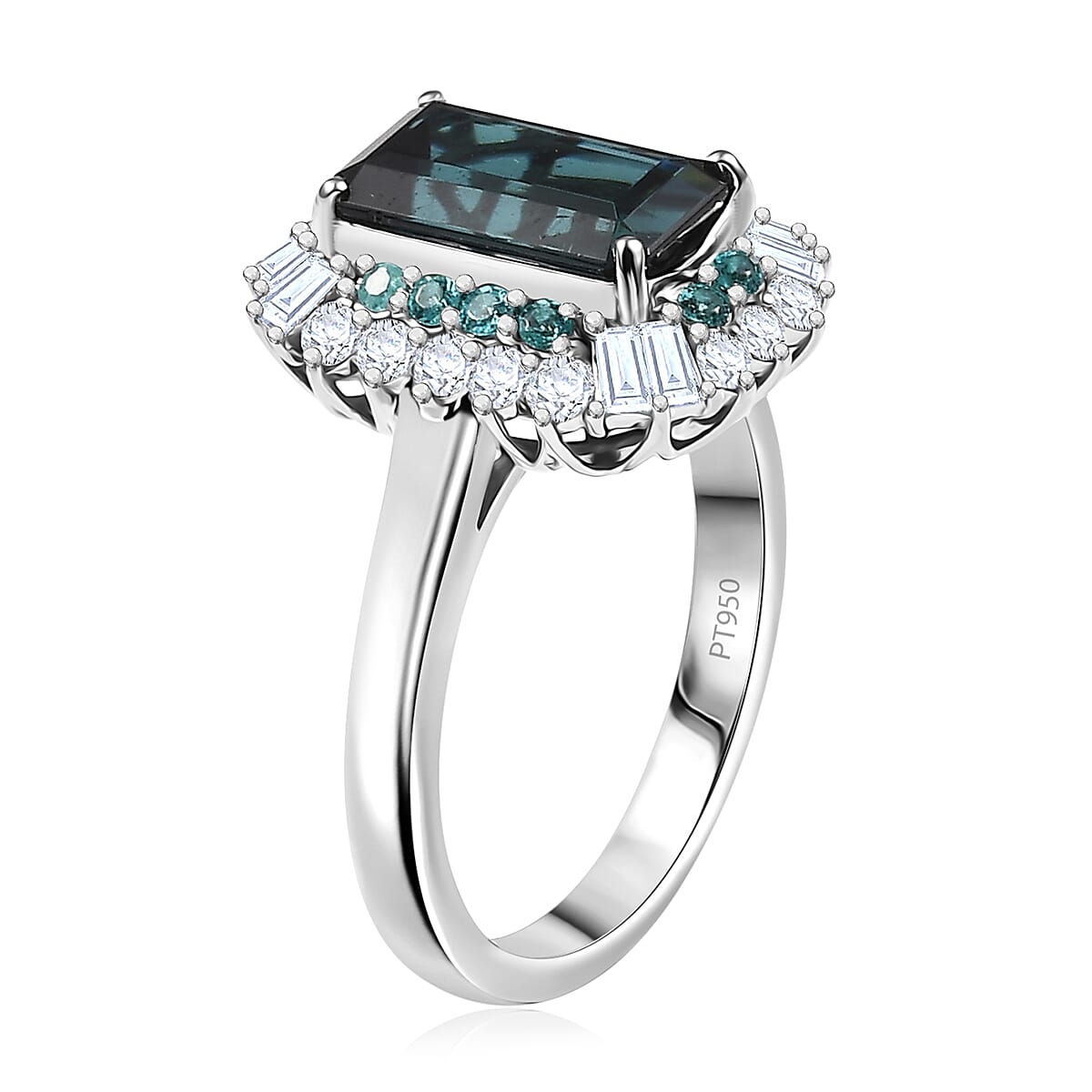 Certified & Appraised Rhapsody 950 Platinum AAAA Monte Belo Indicolite, AAAA Paraiba Tourmaline, Diamond (E-F, VS2) (0.65 cts) Ring (Size 8.5) 3.65 ctw image number 3