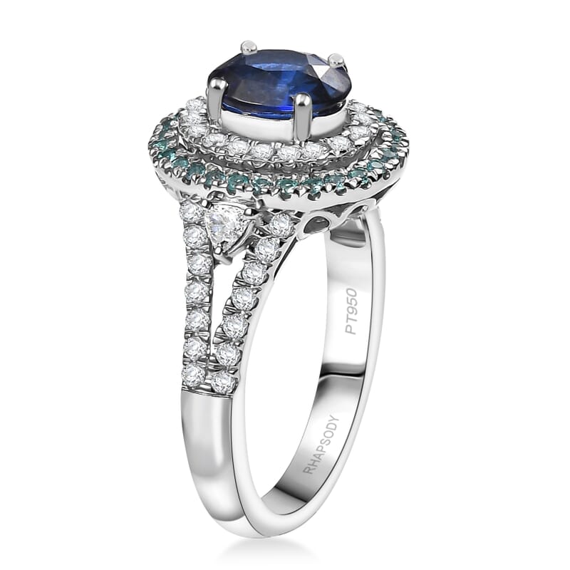 Rhapsody 950 Platinum AAAA Ceylon Blue Sapphire, Paraiba Tourmaline and Diamond (E-F, VS) (0.74 cts) Ring (Size 6.0) (9 g) 3.00 ctw