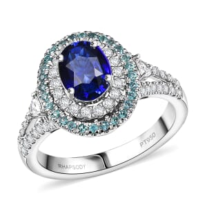 Certified & Appraised Rhapsody AAAA Ceylon Blue Sapphire, Paraiba Tourmaline and E-F VS Diamond 3.00 ctw Ring in 950 Platinum (Size 7.0) 9 Grams