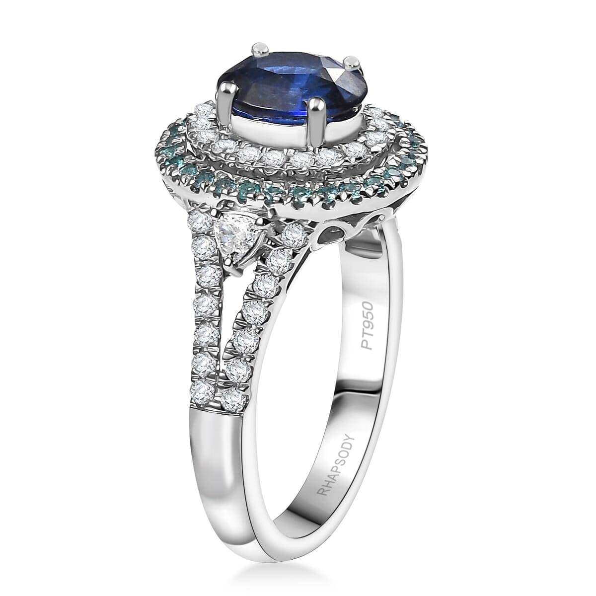 Certified & Appraised Rhapsody AAAA Ceylon Blue Sapphire, Paraiba Tourmaline and E-F VS Diamond 3.00 ctw Ring in 950 Platinum (Size 7.0) 9 Grams image number 3