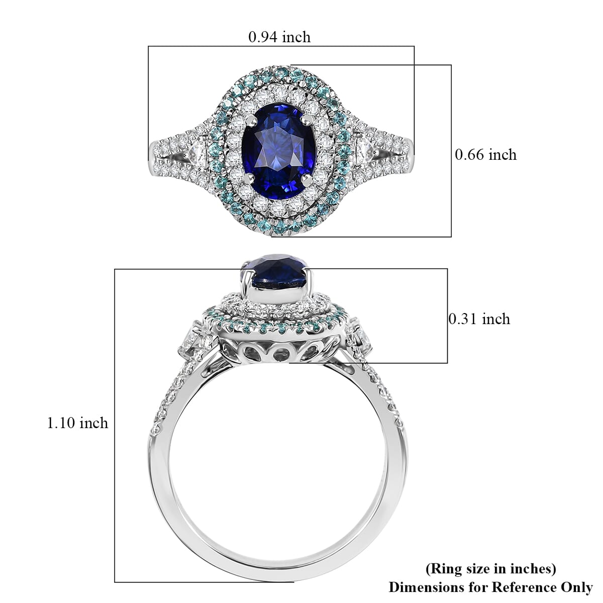 Certified & Appraised Rhapsody AAAA Ceylon Blue Sapphire, Paraiba Tourmaline and E-F VS Diamond 3.00 ctw Ring in 950 Platinum (Size 7.0) 9 Grams image number 5