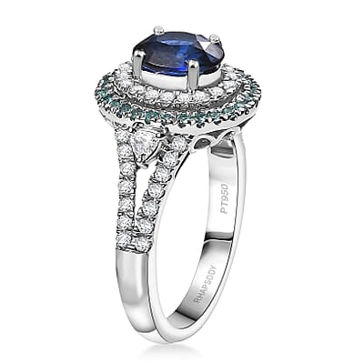 Certified & Appraised Rhapsody AAAA Ceylon Blue Sapphire, Paraiba Tourmaline and E-F VS Diamond 3.00 ctw Ring in 950 Platinum (Size 8.0) 9 Grams