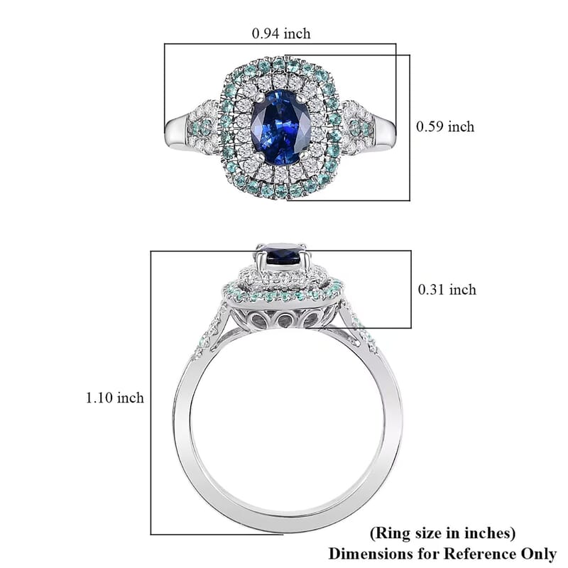 Certified & Appraised Rhapsody 950 Platinum AAAA Ceylon Blue Sapphire, Paraiba Tourmaline and Diamond (E-F, VS) (0.38 cts) Ring (Size 10.0) (8.50 g) 2.24 ctw