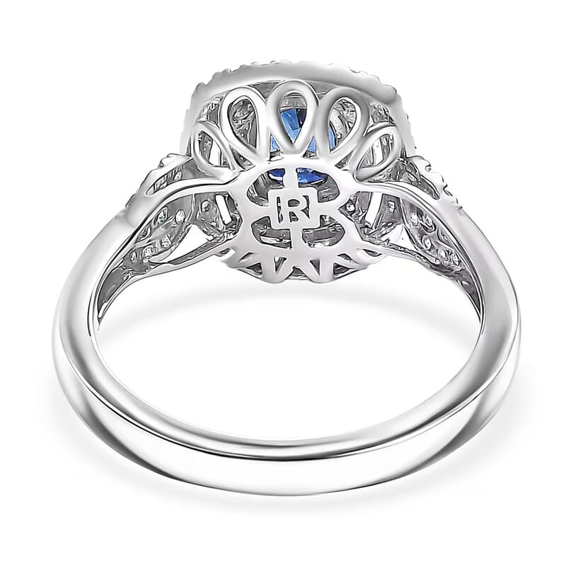 Certified & Appraised Rhapsody 950 Platinum AAAA Ceylon Blue Sapphire, Paraiba Tourmaline and Diamond (E-F, VS) (0.38 cts) Ring (Size 10.0) (8.50 g) 2.24 ctw
