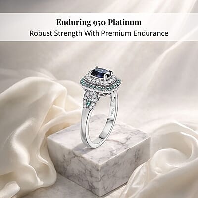 Certified & Appraised Rhapsody 950 Platinum AAAA Ceylon Blue Sapphire, Paraiba Tourmaline and Diamond (E-F, VS) (0.38 cts) Ring (Size 11.0) (8.50 g) 2.24 ctw