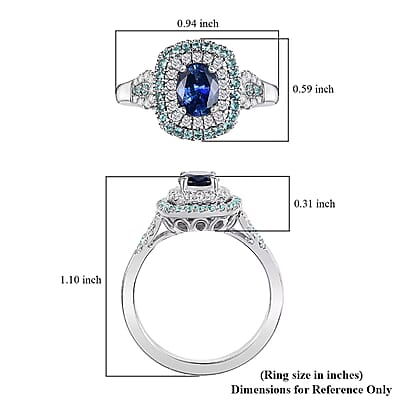 Certified & Appraised Rhapsody 950 Platinum AAAA Ceylon Blue Sapphire, Paraiba Tourmaline and Diamond (E-F, VS) (0.38 cts) Ring (Size 12.0) (8.50 g) 2.24 ctw