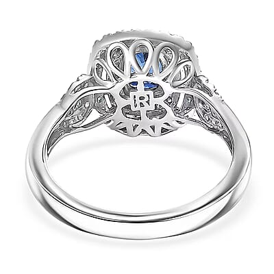 Certified & Appraised Rhapsody 950 Platinum AAAA Ceylon Blue Sapphire, Paraiba Tourmaline and Diamond (E-F, VS) (0.38 cts) Ring (Size 5.0) (8.50 g) 2.24 ctw