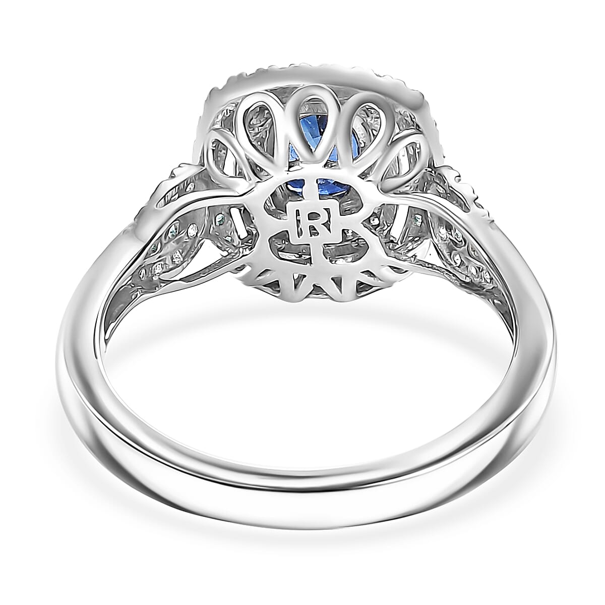 Certified & Appraised Rhapsody AAAA Ceylon Blue Sapphire, Paraiba Tourmaline and E-F VS Diamond 2.24 ctw Ring in 950 Platinum (Size 6.0) 8.50 Grams image number 4