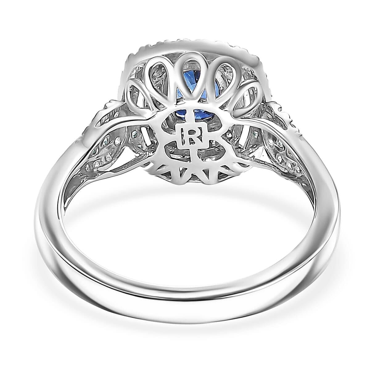 Certified & Appraised Rhapsody AAAA Ceylon Blue Sapphire, Paraiba Tourmaline and E-F VS Diamond 2.24 ctw Ring in 950 Platinum (Size 7.0) 8.50 Grams image number 4