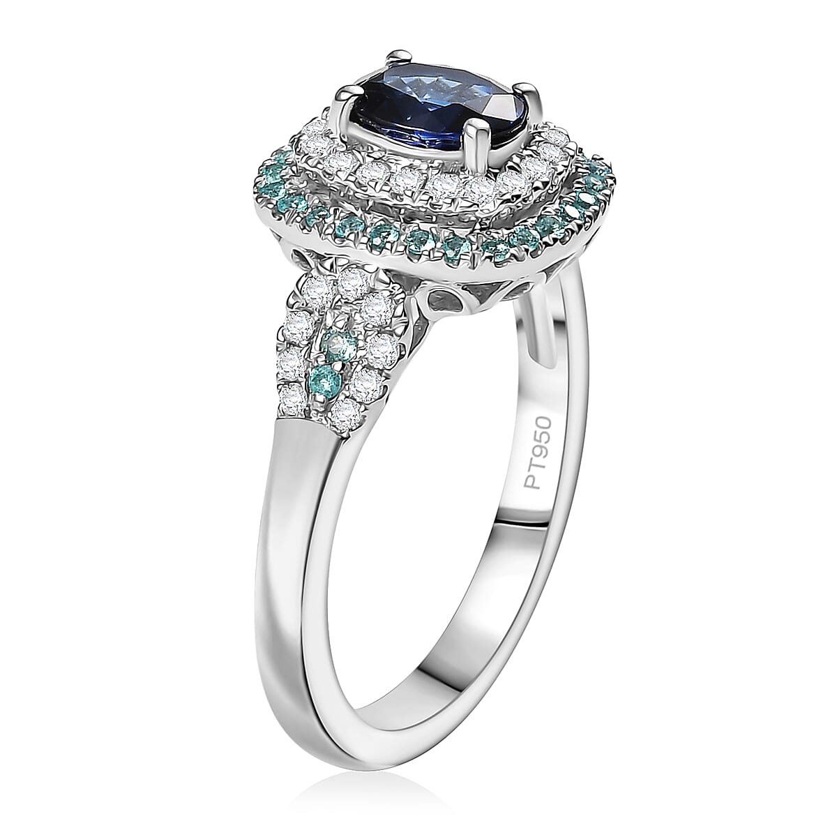 Rhapsody 950 Platinum AAAA Ceylon Blue Sapphire, Paraiba Tourmaline and Diamond (E-F, VS) (0.38 cts) Ring (Size 7.5) (8.50 g) 2.24 ctw image number 3