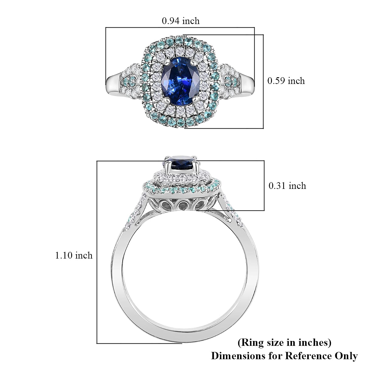 Certified & Appraised Rhapsody AAAA Ceylon Blue Sapphire, Paraiba Tourmaline and E-F VS Diamond 2.24 ctw Ring in 950 Platinum (Size 8.0) 8.50 Grams image number 5