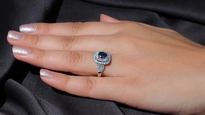 Certified & Appraised Rhapsody AAAA Ceylon Blue Sapphire, Paraiba Tourmaline and E-F VS Diamond 2.24 ctw Ring in 950 Platinum (Size 6.0) 8.50 Grams