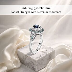 Certified & Appraised Rhapsody AAAA Ceylon Blue Sapphire, Paraiba Tourmaline and E-F VS Diamond 2.24 ctw Ring in 950 Platinum (Size 9.0) 8.50 Grams