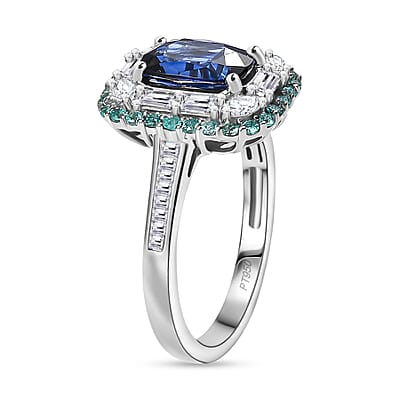 Rhapsody 950 Platinum AAAA Ceylon Blue Sapphire, Paraiba Tourmaline and Diamond (E-F, VS) (0.72 cts) Ring (Size 4.0) (6.80 g) 3.50 ctw