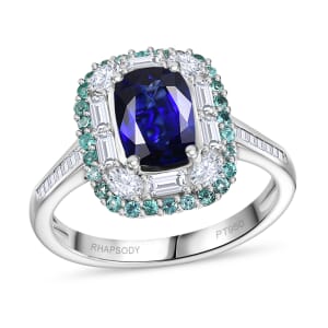 Certified & Appraised Rhapsody AAAA Ceylon Blue Sapphire, Paraiba Tourmaline and E-F VS Diamond 3.50 ctw Ring in 950 Platinum (Size 7.0) 6.80 Grams