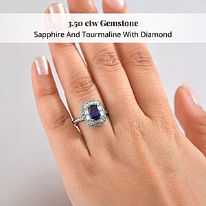 Certified & Appraised Rhapsody AAAA Ceylon Blue Sapphire, Paraiba Tourmaline and E-F VS Diamond 3.50 ctw Ring in 950 Platinum (Size 7.0) 6.80 Grams