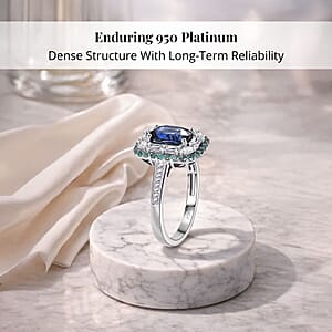 Certified & Appraised Rhapsody AAAA Ceylon Blue Sapphire, Paraiba Tourmaline and E-F VS Diamond 3.50 ctw Ring in 950 Platinum (Size 7.0) 6.80 Grams