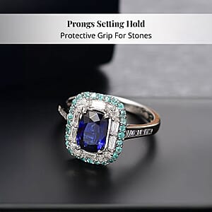 Certified & Appraised Rhapsody AAAA Ceylon Blue Sapphire, Paraiba Tourmaline and E-F VS Diamond 3.50 ctw Ring in 950 Platinum (Size 7.0) 6.80 Grams