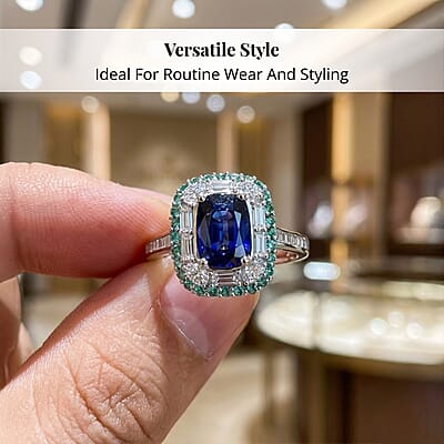 Certified & Appraised Rhapsody AAAA Ceylon Blue Sapphire, Paraiba Tourmaline and E-F VS Diamond 3.50 ctw Ring in 950 Platinum (Size 7.0) 6.80 Grams