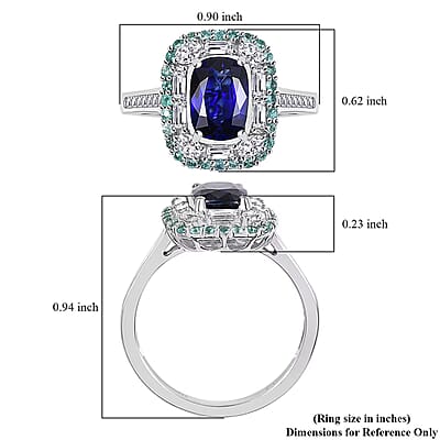Certified & Appraised Rhapsody AAAA Ceylon Blue Sapphire, Paraiba Tourmaline and E-F VS Diamond 3.50 ctw Ring in 950 Platinum (Size 7.0) 6.80 Grams