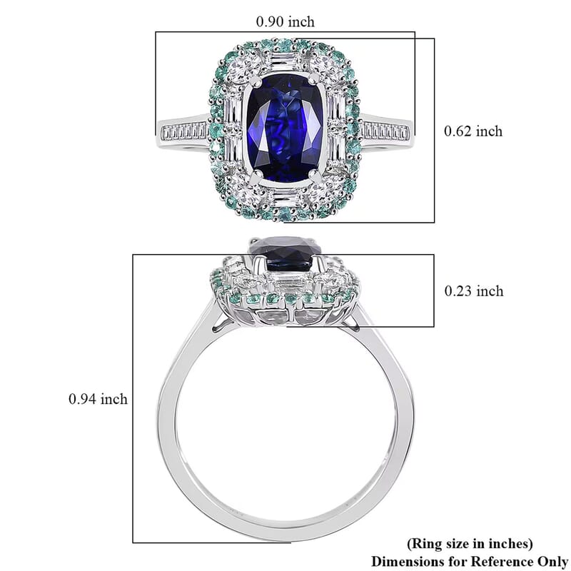Certified & Appraised Rhapsody AAAA Ceylon Blue Sapphire, Paraiba Tourmaline and E-F VS Diamond 3.50 ctw Ring in 950 Platinum (Size 7.0) 6.80 Grams