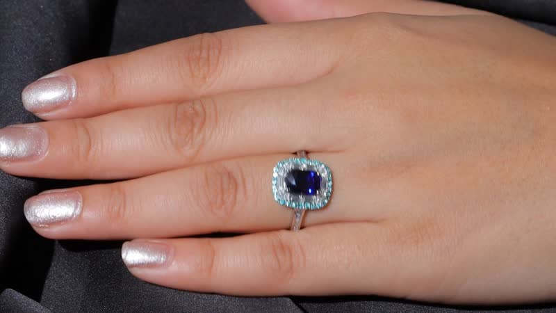 Certified & Appraised Rhapsody AAAA Ceylon Blue Sapphire, Paraiba Tourmaline and E-F VS Diamond 3.50 ctw Ring in 950 Platinum (Size 7.0) 6.80 Grams