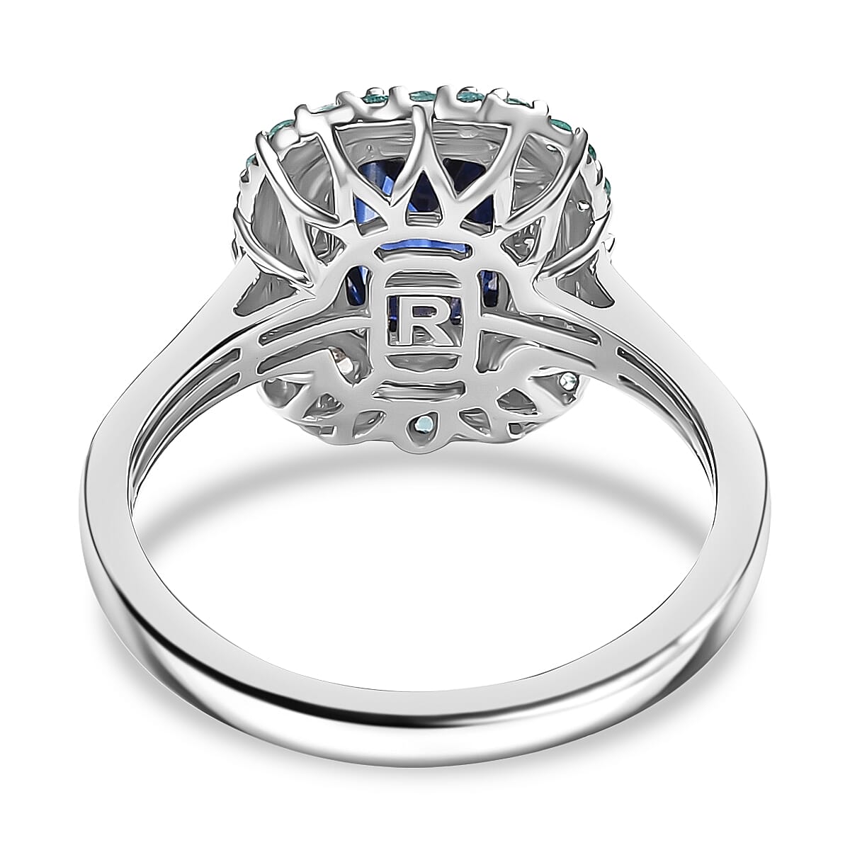 Certified & Appraised Rhapsody AAAA Ceylon Blue Sapphire, Paraiba Tourmaline and E-F VS Diamond 3.50 ctw Ring in 950 Platinum (Size 8.0) 6.80 Grams image number 4