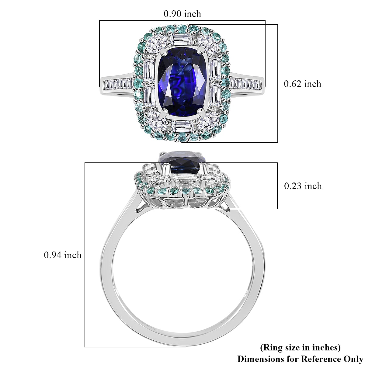 Certified & Appraised Rhapsody AAAA Ceylon Blue Sapphire, Paraiba Tourmaline and E-F VS Diamond 3.50 ctw Ring in 950 Platinum (Size 8.0) 6.80 Grams image number 5