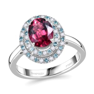 Certified & Appraised Rhapsody 950 Platinum AAAA Ouro Fino Rubellite, Paraiba Tourmaline and Diamond (E-F, VS) (0.22 cts) Ring (Size 10.0) (6.65 g) 2.50 ctw