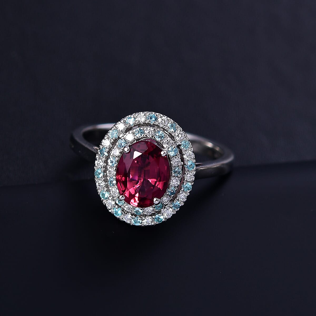 Rhapsody 950 Platinum AAAA Ouro Fino Rubellite, Paraiba Tourmaline and Diamond (E-F, VS) (0.22 cts) Ring (Size 10.5) (6.65 g) 2.50 ctw image number 1