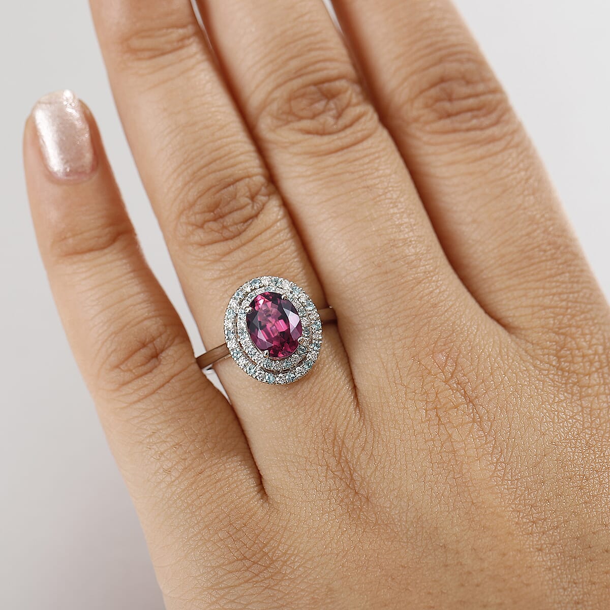 Rhapsody 950 Platinum AAAA Ouro Fino Rubellite, Paraiba Tourmaline and Diamond (E-F, VS) (0.22 cts) Ring (Size 8.5) (6.65 g) 2.50 ctw image number 2