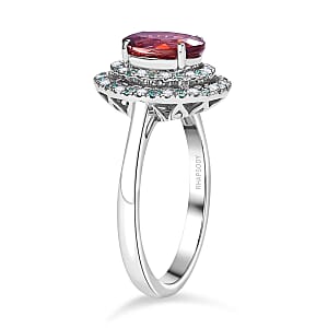 Certified & Appraised Rhapsody 950 Platinum AAAA Ouro Fino Rubellite, Paraiba Tourmaline and Diamond (E-F, VS) (0.22 cts) Ring (Size 8.5) (6.65 g) 2.50 ctw