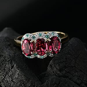 Luxoro 10K Yellow Gold AAA Ouro Fino Rubellite, Paraiba Tourmaline and Diamond (G-H, I2) (0.16 cts) Ring (Size 11.0) 3.00 ctw