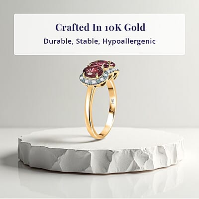 Certified & Appraised Luxoro 10K Yellow Gold AAA Ouro Fino Rubellite, Paraiba Tourmaline and Diamond (G-H, I2) (0.16 cts) Ring (Size 12.0) 3.00 ctw