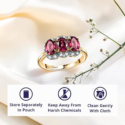 Certified & Appraised Luxoro 10K Yellow Gold AAA Ouro Fino Rubellite, Paraiba Tourmaline and Diamond (G-H, I2) (0.16 cts) Ring (Size 12.0) 3.00 ctw