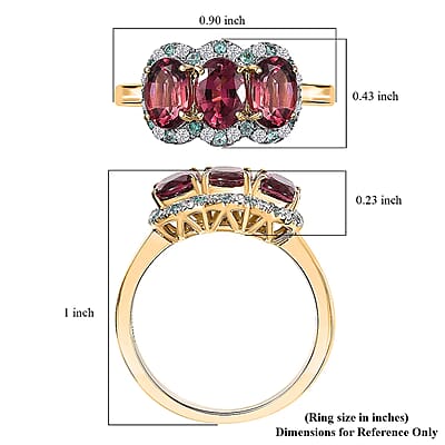 Certified & Appraised Luxoro 10K Yellow Gold AAA Ouro Fino Rubellite, Paraiba Tourmaline and Diamond (G-H, I2) (0.16 cts) Ring (Size 12.0) 3.00 ctw