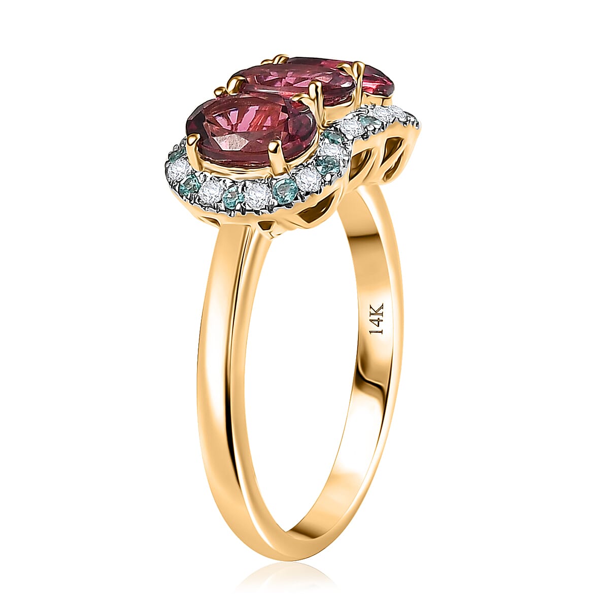 Certified & Appraised Luxoro AAA Ouro Fino Rubellite, Paraiba Tourmaline and G-H I2 Diamond 3.00 ctw Ring in 10K Yellow Gold (Size 8.0) image number 3