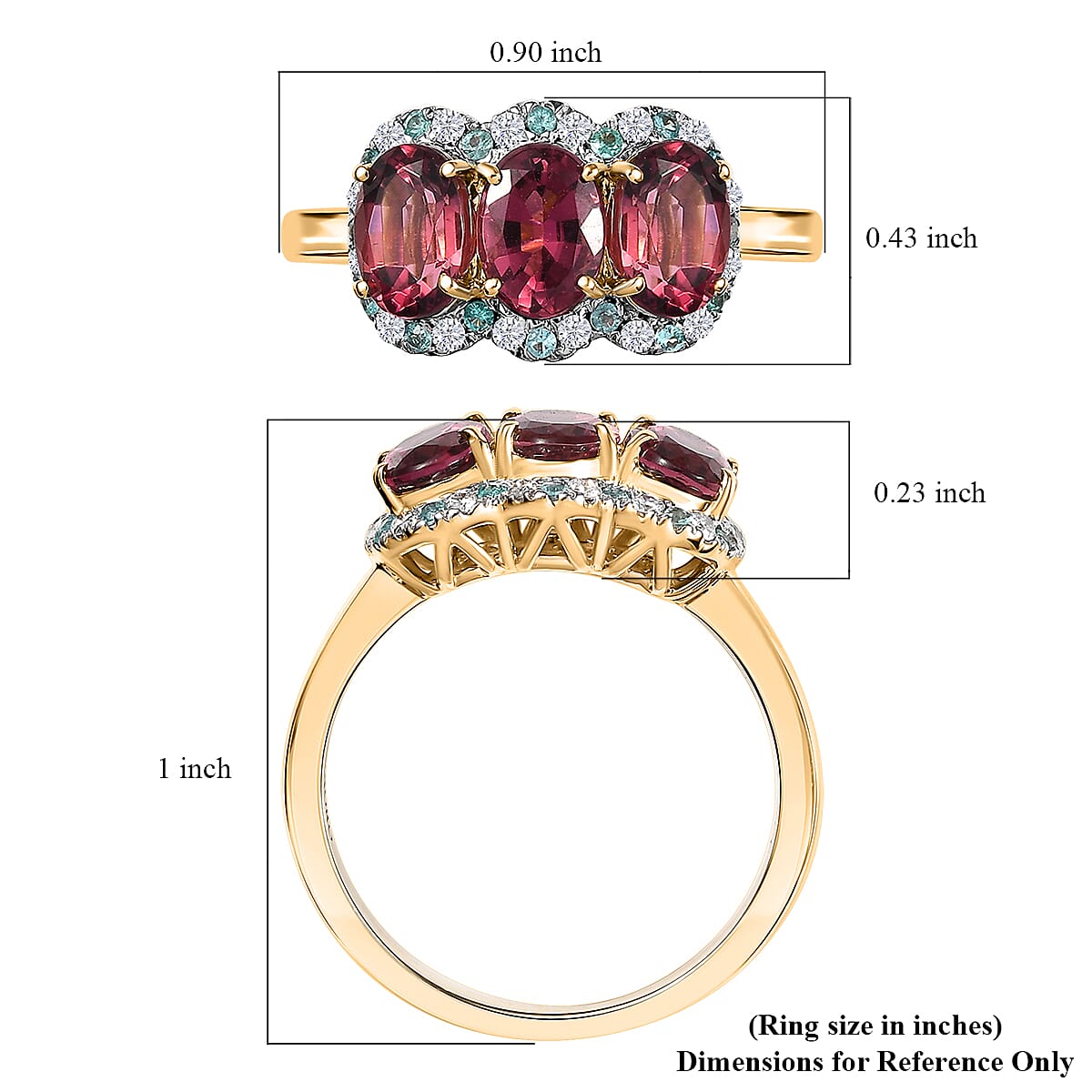 Certified & Appraised Luxoro AAA Ouro Fino Rubellite, Paraiba Tourmaline and G-H I2 Diamond 3.00 ctw Ring in 10K Yellow Gold (Size 8.0) image number 5