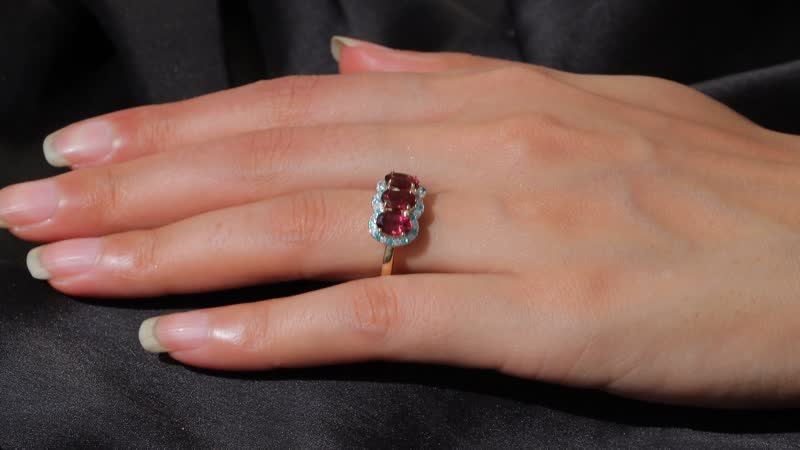 Certified & Appraised Luxoro 10K Yellow Gold AAA Ouro Fino Rubellite, Paraiba Tourmaline and Diamond (G-H, I2) (0.16 cts) Ring (Size 10.0) (Del. in 10-12 Days) 3.00 ctw