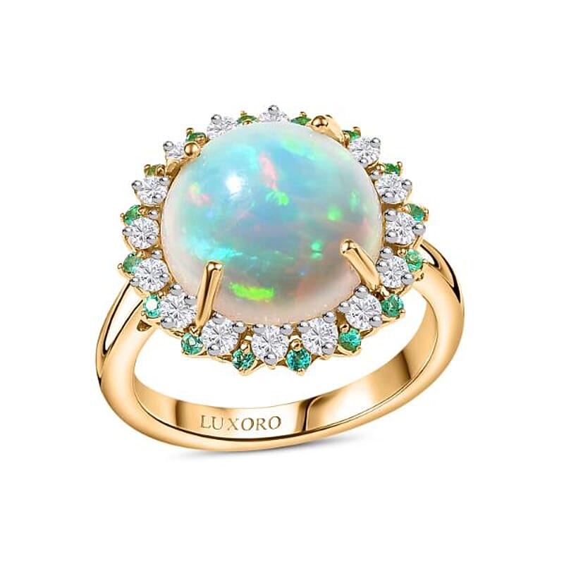 Certified and Appraised Luxoro AAA Ethiopian Welo Opal, Paraiba Tourmaline, Diamond (G-H, I2) Ring in 14K Yellow Gold 6.00 ctw (Size 12.0)