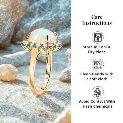Certified and Appraised Luxoro AAA Ethiopian Welo Opal, Paraiba Tourmaline, Diamond (G-H, I2) Ring in 14K Yellow Gold 6.00 ctw (Size 12.0)