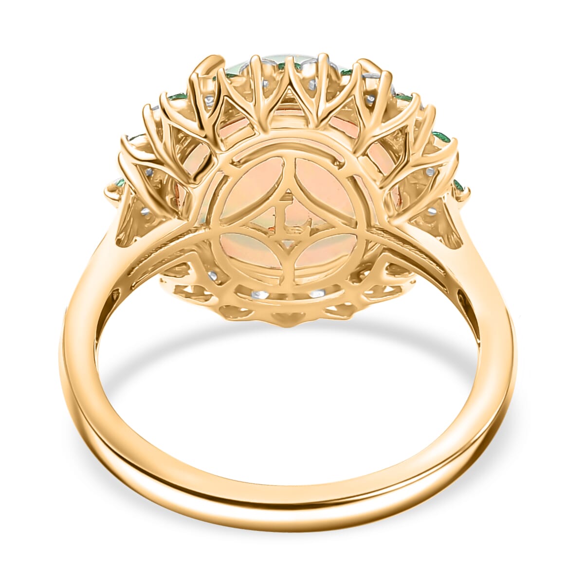 Certified & Appraised Luxoro AAA Ethiopian Welo Opal, Paraiba Tourmaline and G-H I2 Diamond 6.00 ctw Ring in 14K Yellow Gold (Size 6.0) image number 4