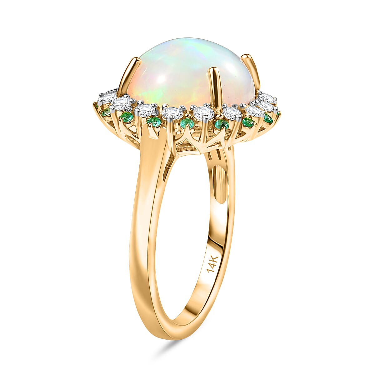 Certified & Appraised Luxoro AAA Ethiopian Welo Opal, Paraiba Tourmaline and G-H I2 Diamond 6.00 ctw Ring in 14K Yellow Gold (Size 8.0) (Del. in 10-12 Days)  image number 3
