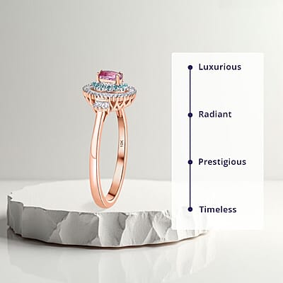 Luxoro 10K Rose Gold AAA Imperial Topaz, Paraiba Tourmaline and Diamond (G-H I2) (0.33 cts) Ring (Size 12.0) 1.00 ctw